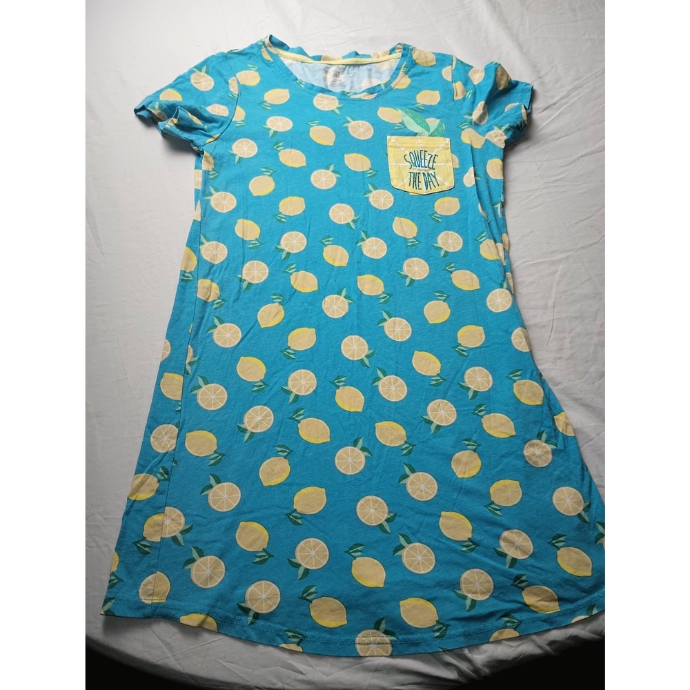 Women's Peace, Love & Dreams Pocket Nightshirt Size Small Lemon Print Blue